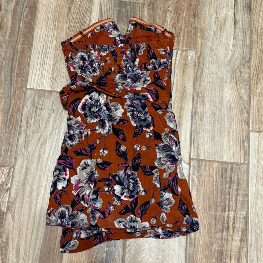 Free People Is Hot To Trot Floral Print Strapless Front Wrap Mini Dress - Picture 3 of 6
